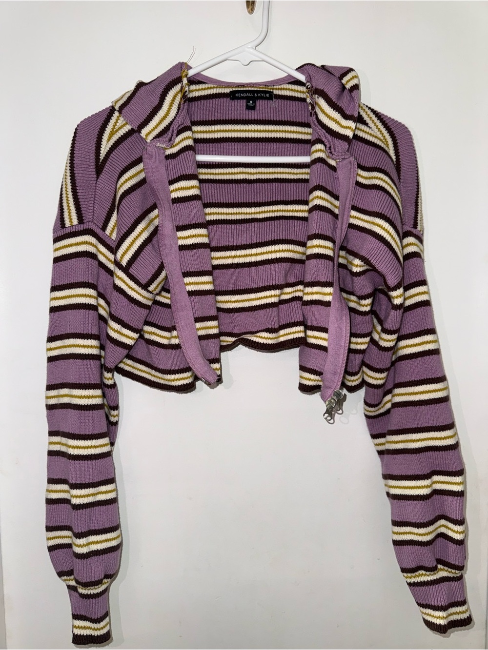 Kendall & Kylie Purple Striped Cropped Zip Hoodie